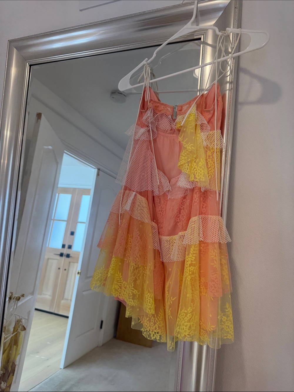 For Love & Lemons Coral and Yellow Mini Dress - Picture 2 of 2